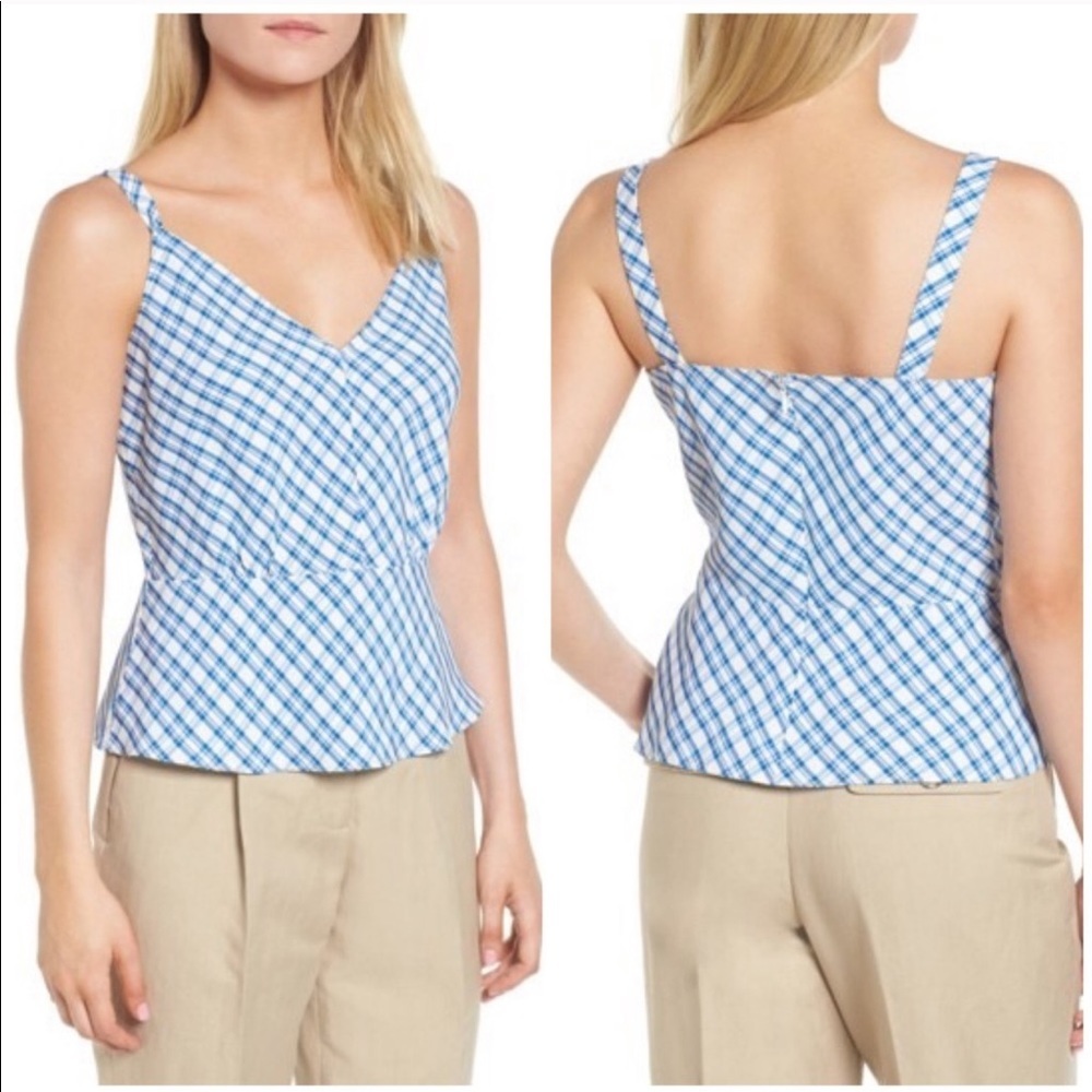 LEWIT Sodalite Kasie Blue Plaid Peplum Tank Top XS